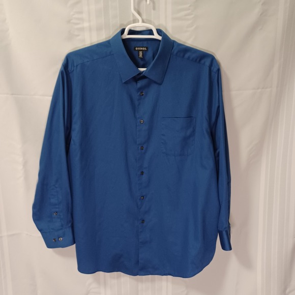 George Other - George Dress Shirt Mens 2XL Blue Long Sleeve Button Down Classic Fit Pocket